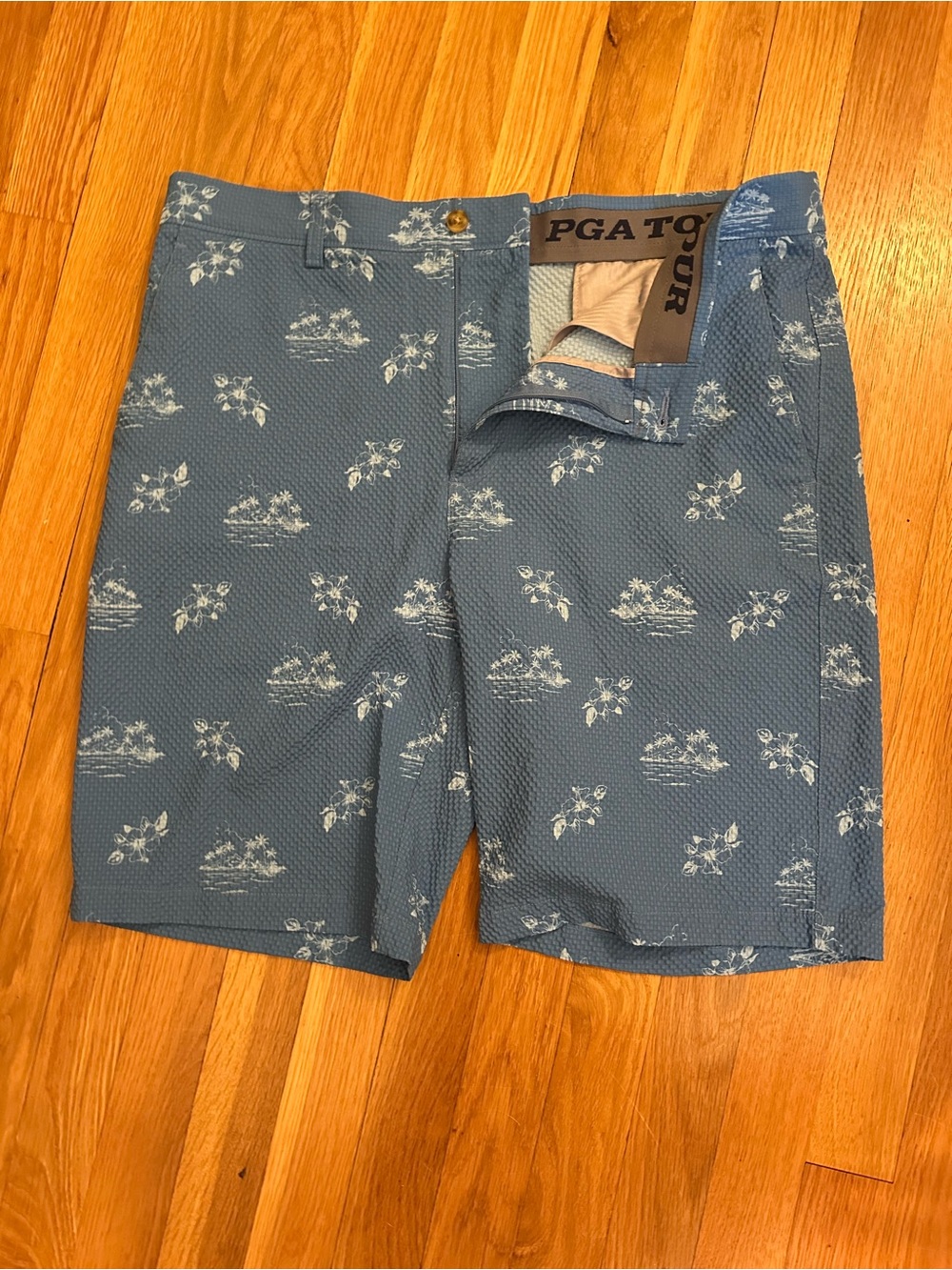 PGA TOUR Blue Tropical Print Golf Shorts | Performance Stretch
